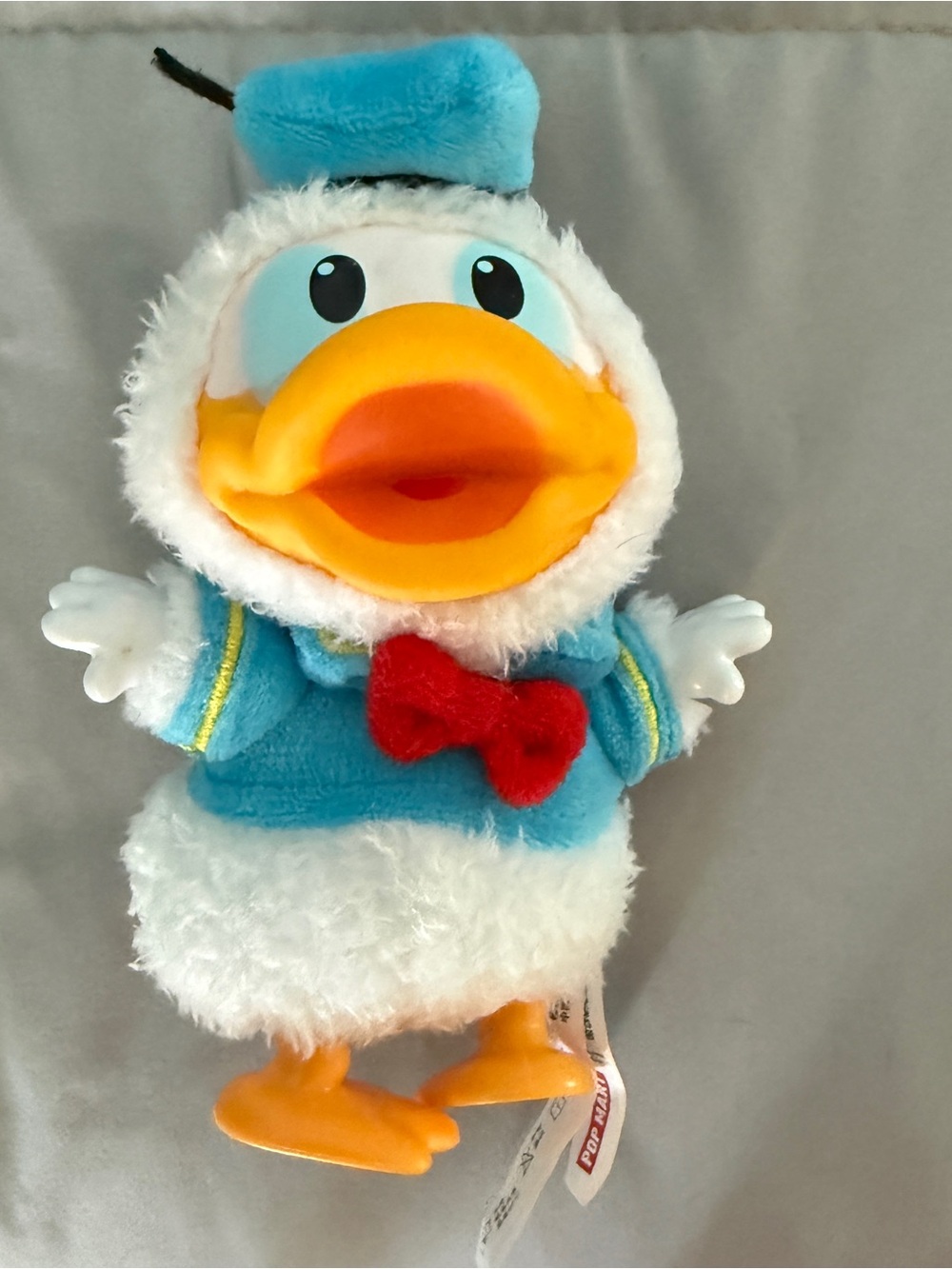Plush Blue Donald Duck Bird Keychain with Red Bow